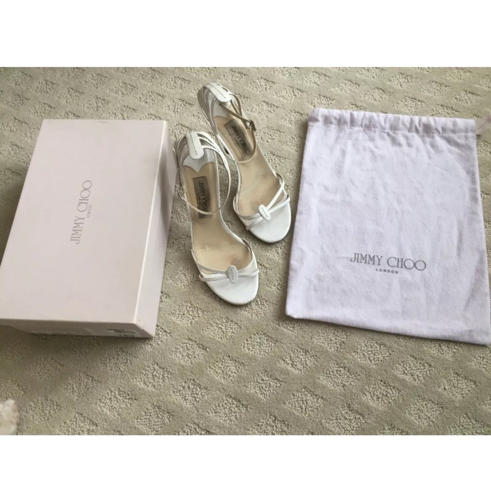 Jimmy Choo White Leather strappy Heels Ashley 38.5